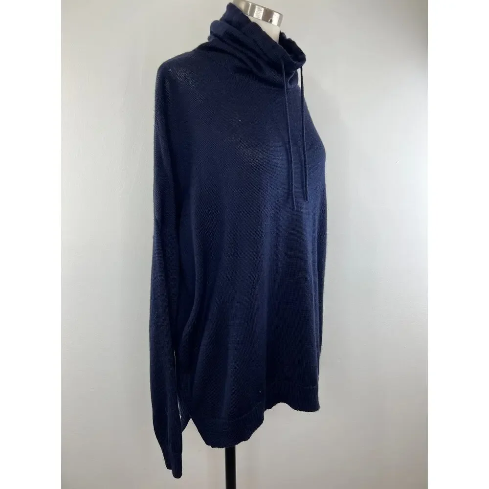 Icebreaker NOVA Navy Blue Drawstring Cowl Neck Merino Wool Sweat Sweater S Small